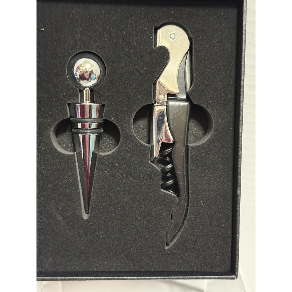 Centier Bank Wine Gift Set Corkscrew & Stopper in Box Elegant Barware Gift